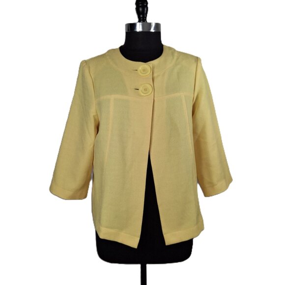 Cute Bright Yellow Light Boxy ¾ Sleeve Relaxed Blazer Jacket Sz 12 Unlined - Picture 2 of 12